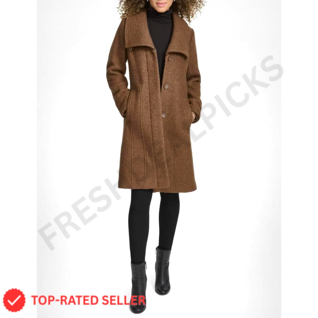 Wool Boucle Coat Oversized Wing Collar Classic Elegant Chic Fall Winter Staple